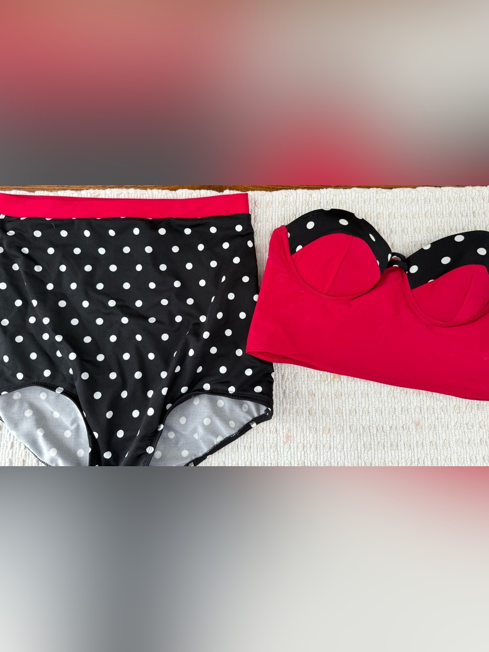 Deep Blue Retro Polka Dot High-Waist Bikini Set